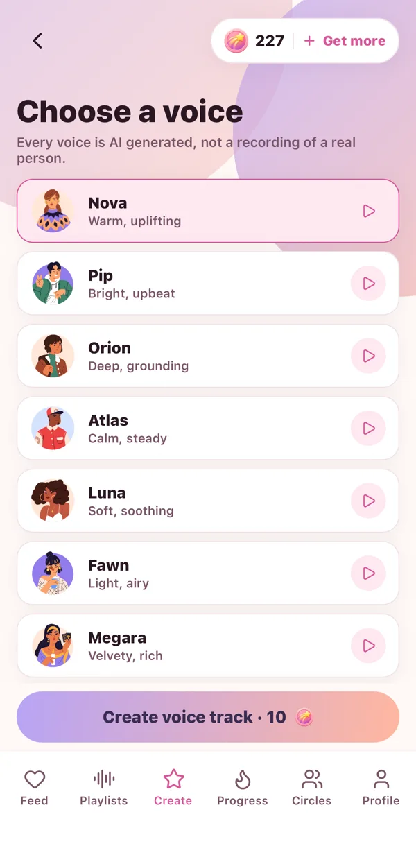 Tap the little play to hear a voice say your lines.
