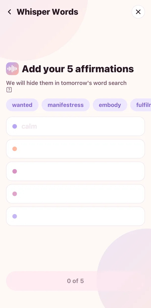 Five words for tomorrow. Suggested ones are right there if you are stuck.